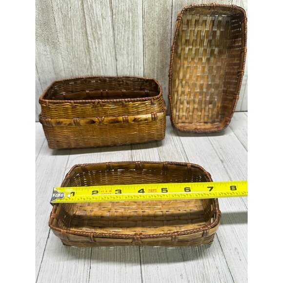 Vintage Woven Rattan Wicker Picnic Basket Storage Decor No Handles 7.5" x 4" - Picture 9 of 16